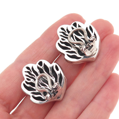 925 Sterling Silver Vintage Modernist Seashell Oxidized Clip On Earrings