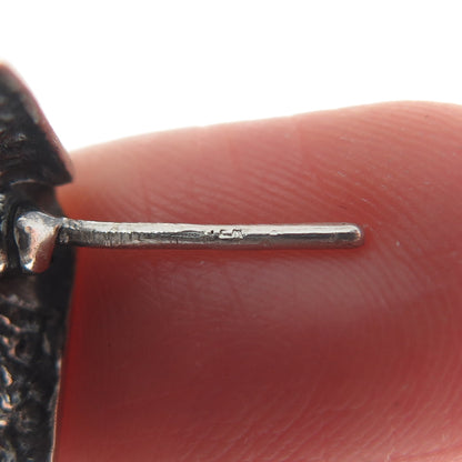 925 Sterling Silver Vintage Floral Roped Bezel Oxidized Stud Earrings