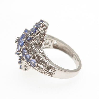 Chuck Clemency Sterling Silver Real Pear & Round-Cut Tanzanite Ring Size 8.25