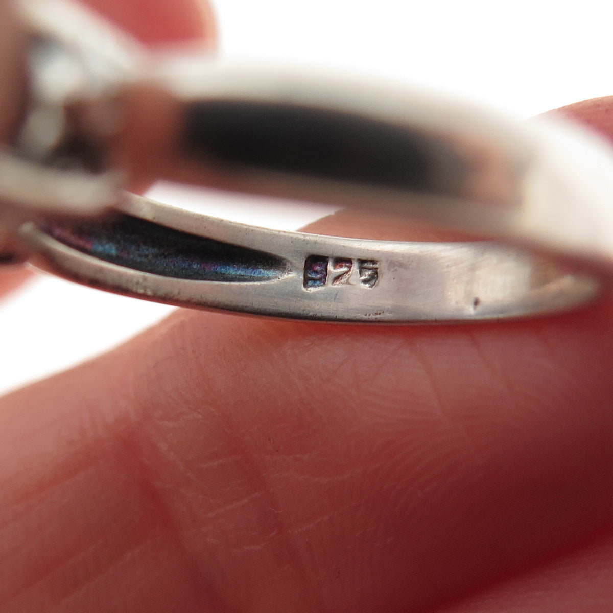 925 Sterling Silver Vintage Real Round-Cut Red Garnet & C Z Ring Size 6