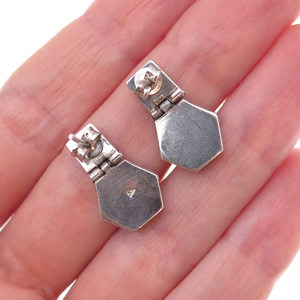950 Silver Vintage Real Lapis Modernist Geometric Earrings