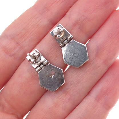 950 Silver Vintage Real Lapis Modernist Geometric Earrings