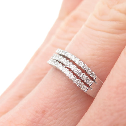 925 Sterling Silver Round-Cut C Z 3-Row Wavy Ring Size 6.5