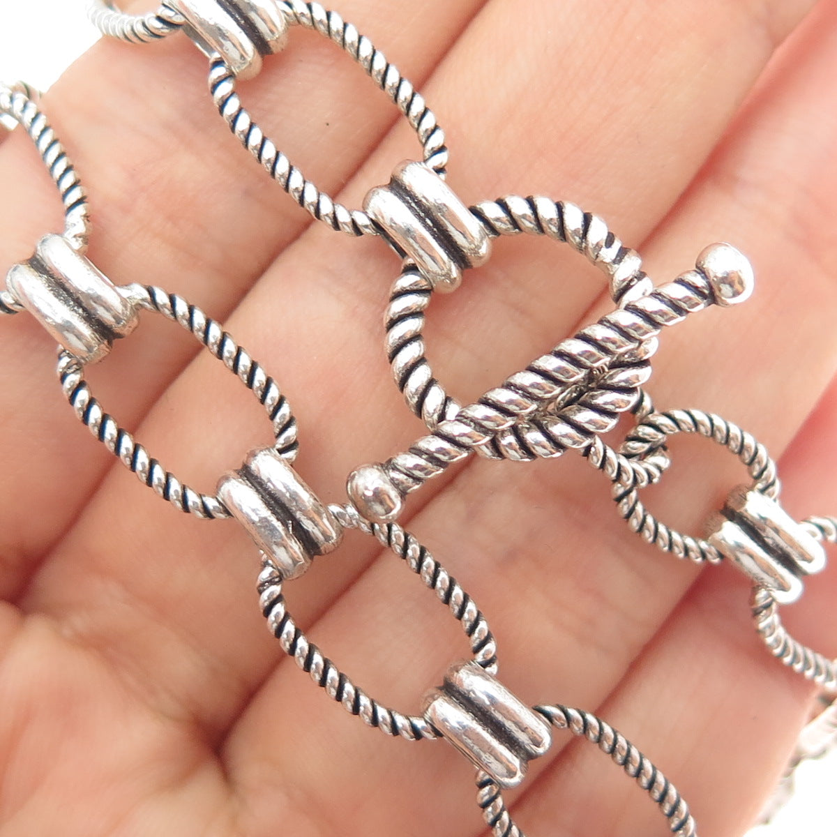 925 Sterling Silver Vintage Modernist Oval Chain Oxidized Necklace 18"