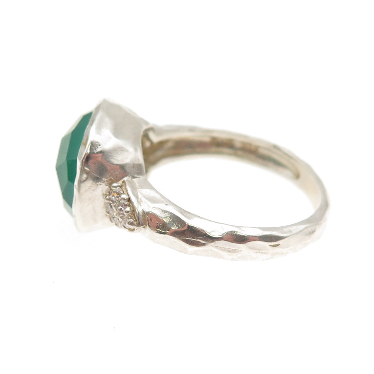 CHATEAU D'ARGENT 925 Sterling Silver Vintage Real Green Onyx & C Z Ring Size 9