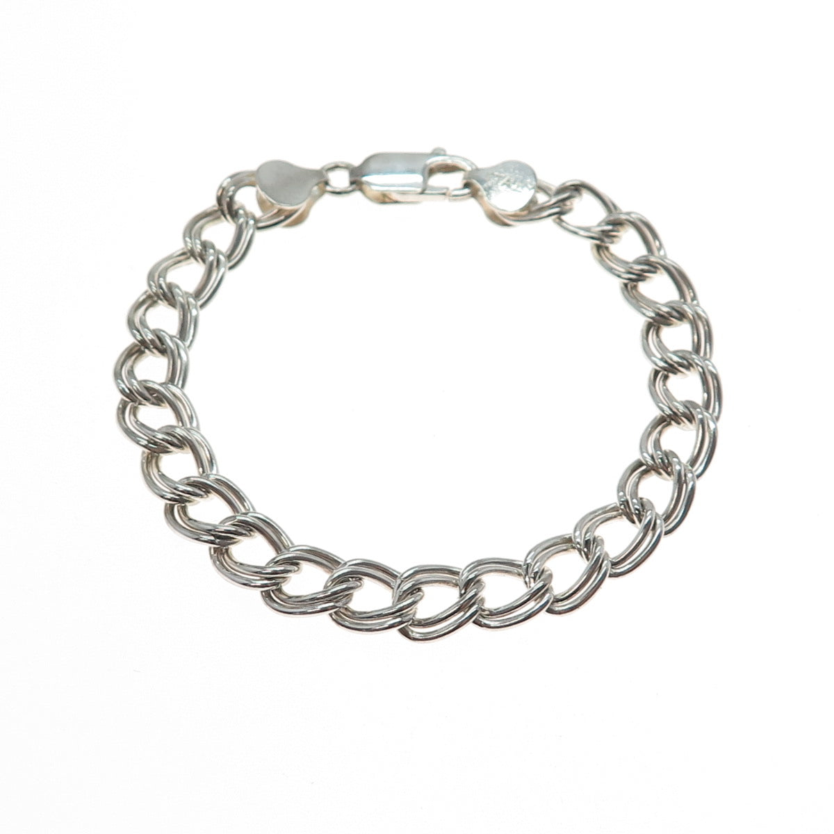 925 Sterling Silver Vintage Italy Double Curb Link Bracelet 7"