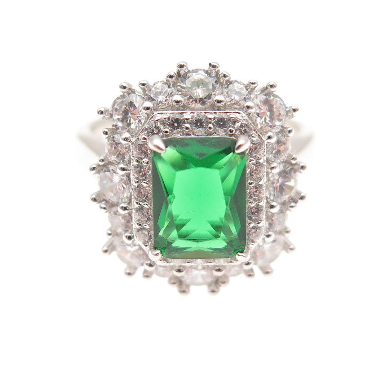 DSMK 925 Sterling Silver Green & White C Z Bohemian Ring Size 7
