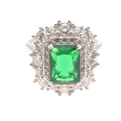 DSMK 925 Sterling Silver Green & White C Z Bohemian Ring Size 7