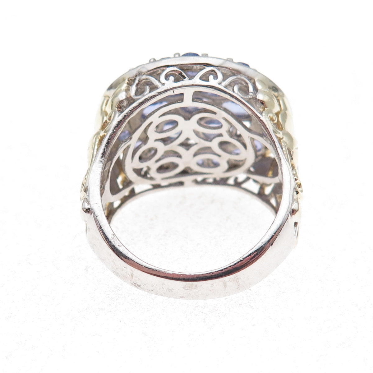 Chuck Clemency 925 Sterling Silver 2-Tone Real Tanzanite Ring Size 8.25