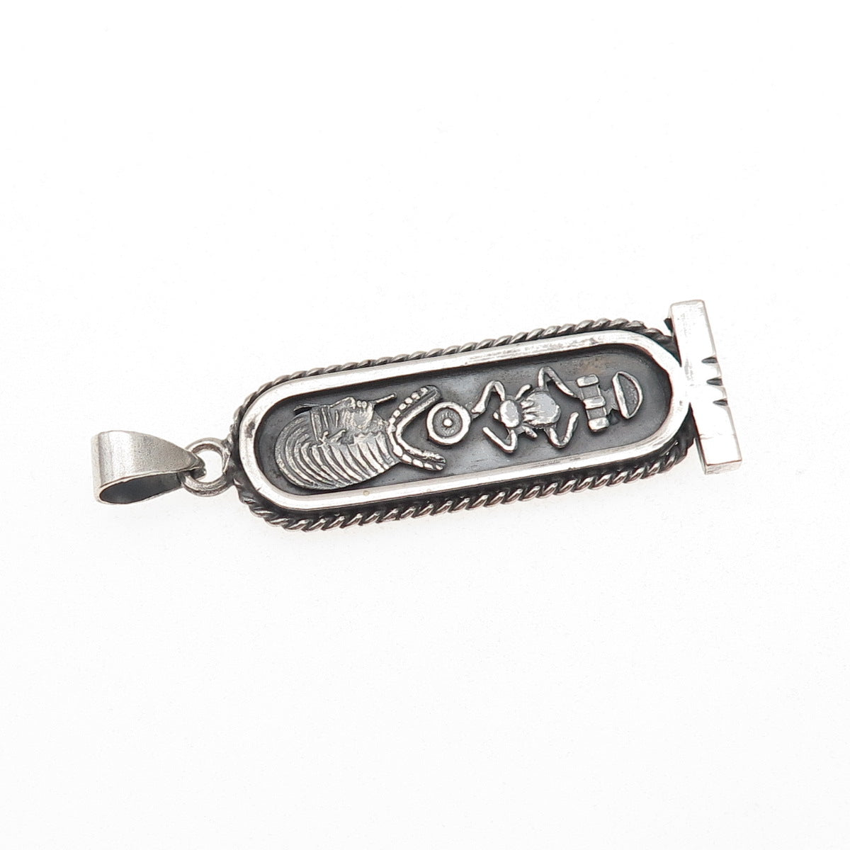 800 Silver Vintage Egyptian Pharaoh Cartouche Oxidized Charm Pendant