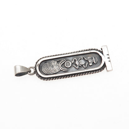 800 Silver Vintage Egyptian Pharaoh Cartouche Oxidized Charm Pendant