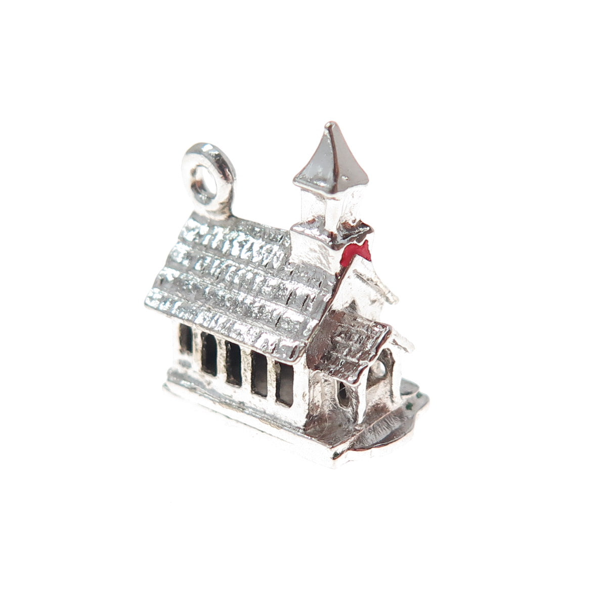 925 Sterling Silver Antique Art Deco Enamel Church Minimalist 3D Charm Pendant