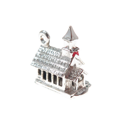 925 Sterling Silver Antique Art Deco Enamel Church Minimalist 3D Charm Pendant