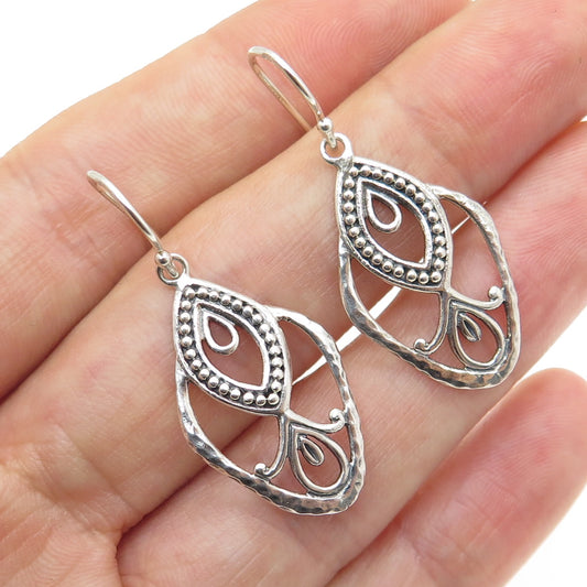 925 Sterling Silver Vintage Boho / Ethnic Dangle Hook Earrings