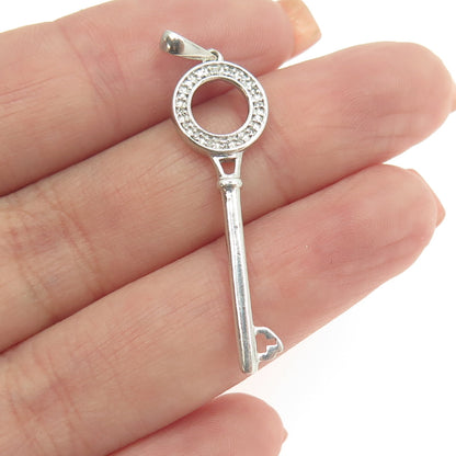 925 Sterling Silver Real Round-Cut White Diamond Circle of Life Key Pendant