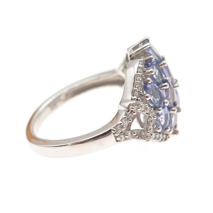 Chuck Clemency 925 Sterling Silver Real Tanzanite & White Topaz Ring Size 8