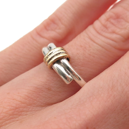 925 Sterling Silver 2-Tone Vintage Modernist Hug Ring Size 4.25