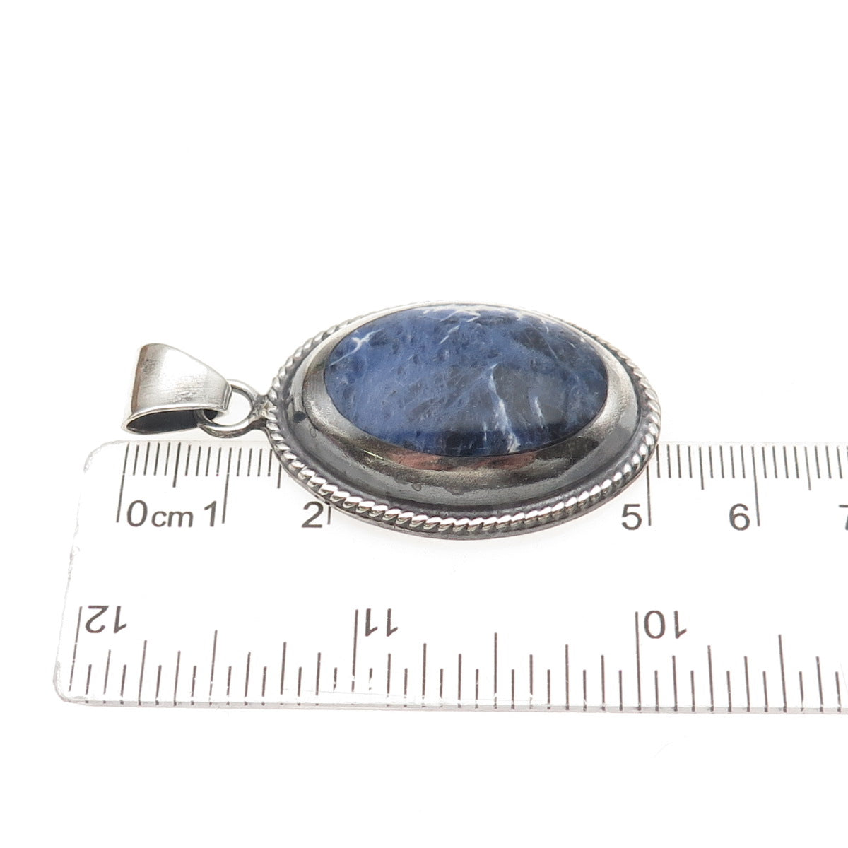 925 Sterling Silver Vintage Real Cabochon Sodalite Oxidized Pendant