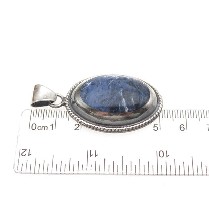 925 Sterling Silver Vintage Real Cabochon Sodalite Oxidized Pendant