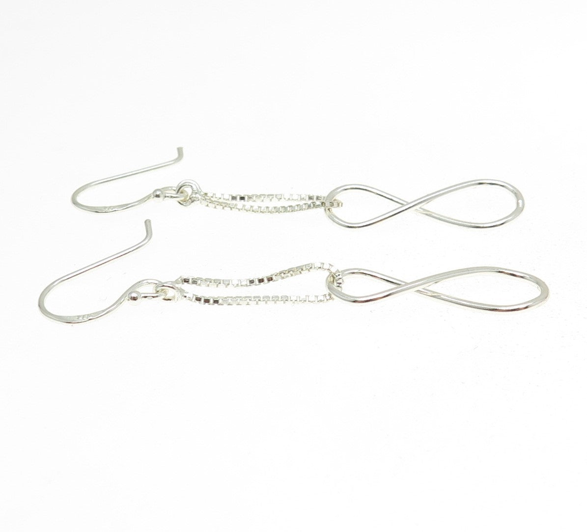 925 Sterling Silver Vintage Box Chain Infinity Drop Earrings