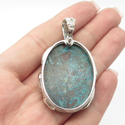 925 Sterling Silver Vintage Real Chrysocolla Gemstone Pendant