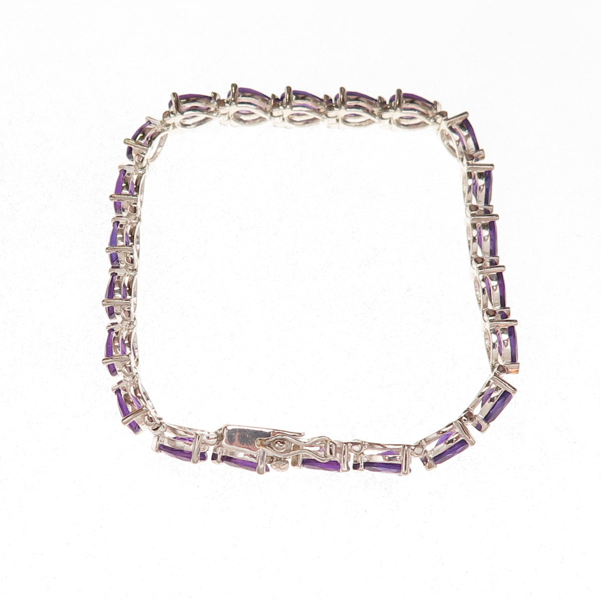 925 Sterling Silver Real Pear-Cut Amethyst Bracelet 7"