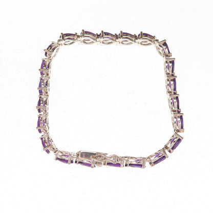 925 Sterling Silver Real Pear-Cut Amethyst Bracelet 7"