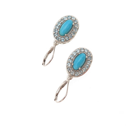 Chuck Clemency 925 Sterling Silver Real Turquoise & Blue Topaz Dangle Earrings