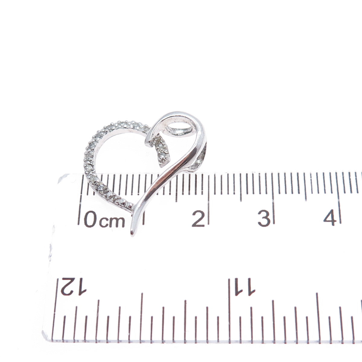 925 Sterling Silver Real Round-Cut Diamond Heart Minimalist Slide Charm Pendant