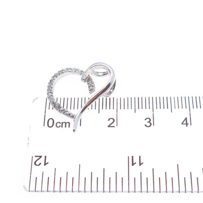 925 Sterling Silver Real Round-Cut Diamond Heart Minimalist Slide Charm Pendant