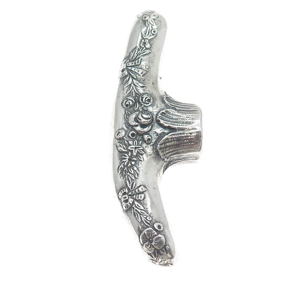 925 Sterling Silver Antique Victorian Repousse Rose Floral Walking Stick Handle