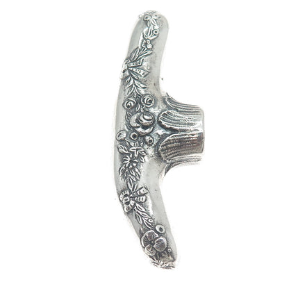 925 Sterling Silver Antique Victorian Repousse Rose Floral Walking Stick Handle