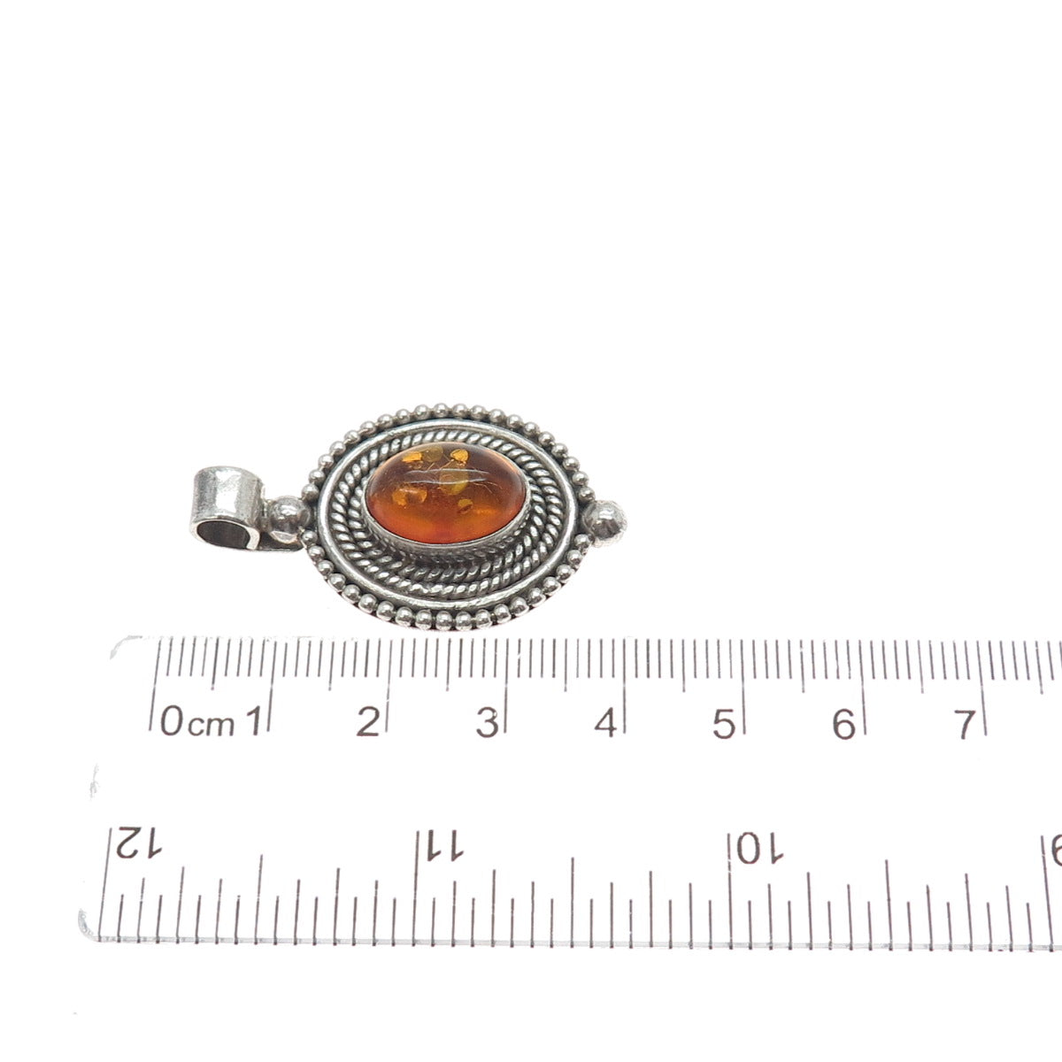 925 Sterling Silver Vintage Real Amber Beaded Oxidized Charm Pendant