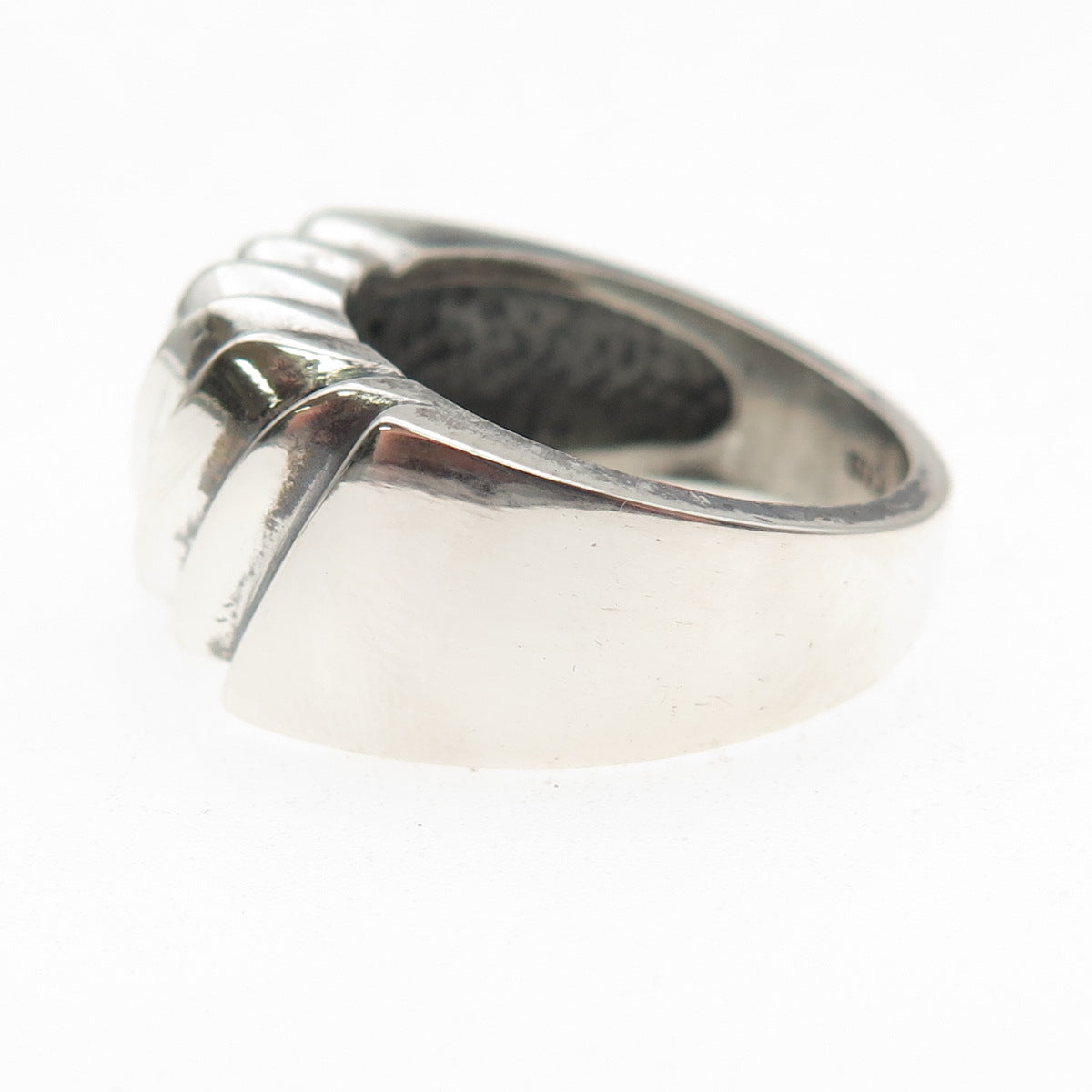 925 Sterling Silver Vintage Modernist Ribbed Oxidized Ring Size 7.75