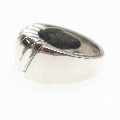925 Sterling Silver Vintage Modernist Ribbed Oxidized Ring Size 7.75