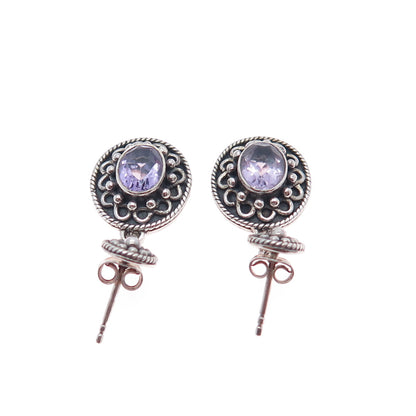DOUG PAULUS 925 Sterling Silver Vintage Real Amethyst Oxidized Dangle Earrings