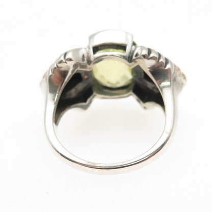 ALEX 925 Sterling Silver 14K Gold Vintage Real Peridot Modernist Ring Size 7