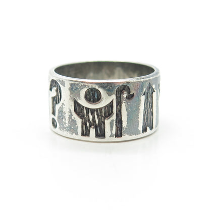 SAC SILVER 925 Sterling Silver Vintage Dublin 1991 Ethnic Band Ring Size 7.5