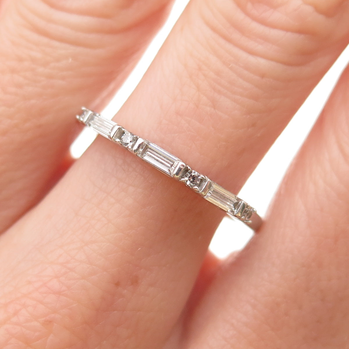 925 Sterling Round & Baguette-Cut C Z Half Eternity Stackable Band Ring Size 8