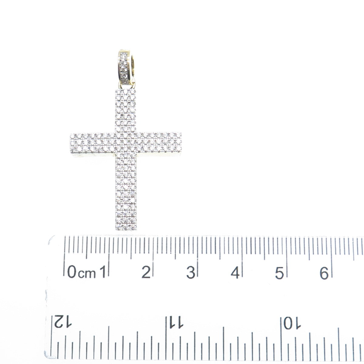 925 Sterling Silver Gold Plated Round-Cut C Z Cross Pendant
