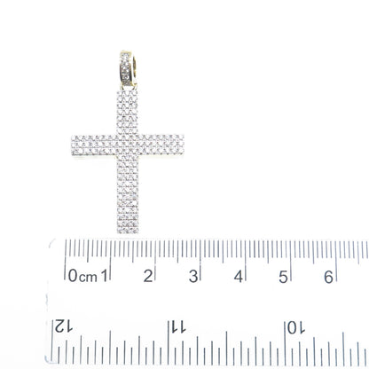 925 Sterling Silver Gold Plated Round-Cut C Z Cross Pendant