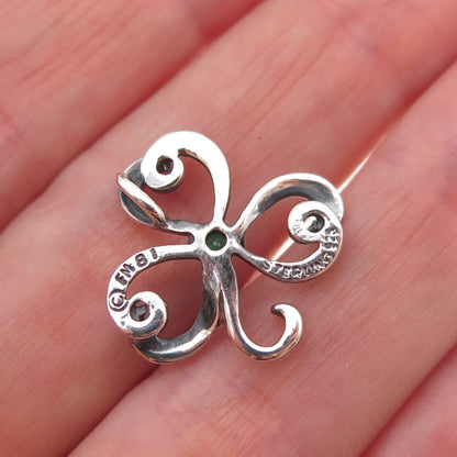 Franklin Mint Sterling Silver Vintage 1981 Real Emerald Butterfly Slide Pendant