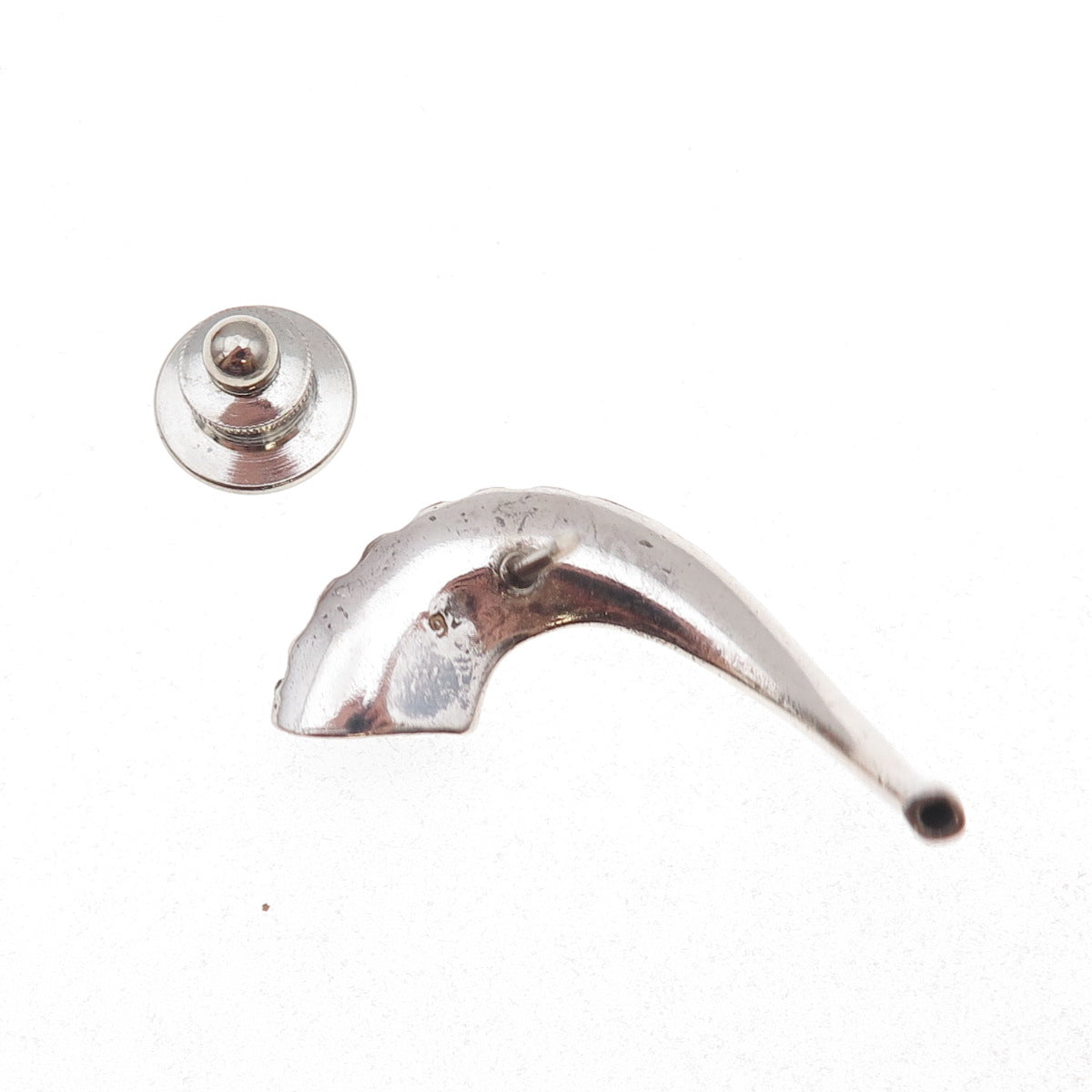 925 Sterling Silver Vintage Horn Oxidized Tie Tack / Lapel Pin