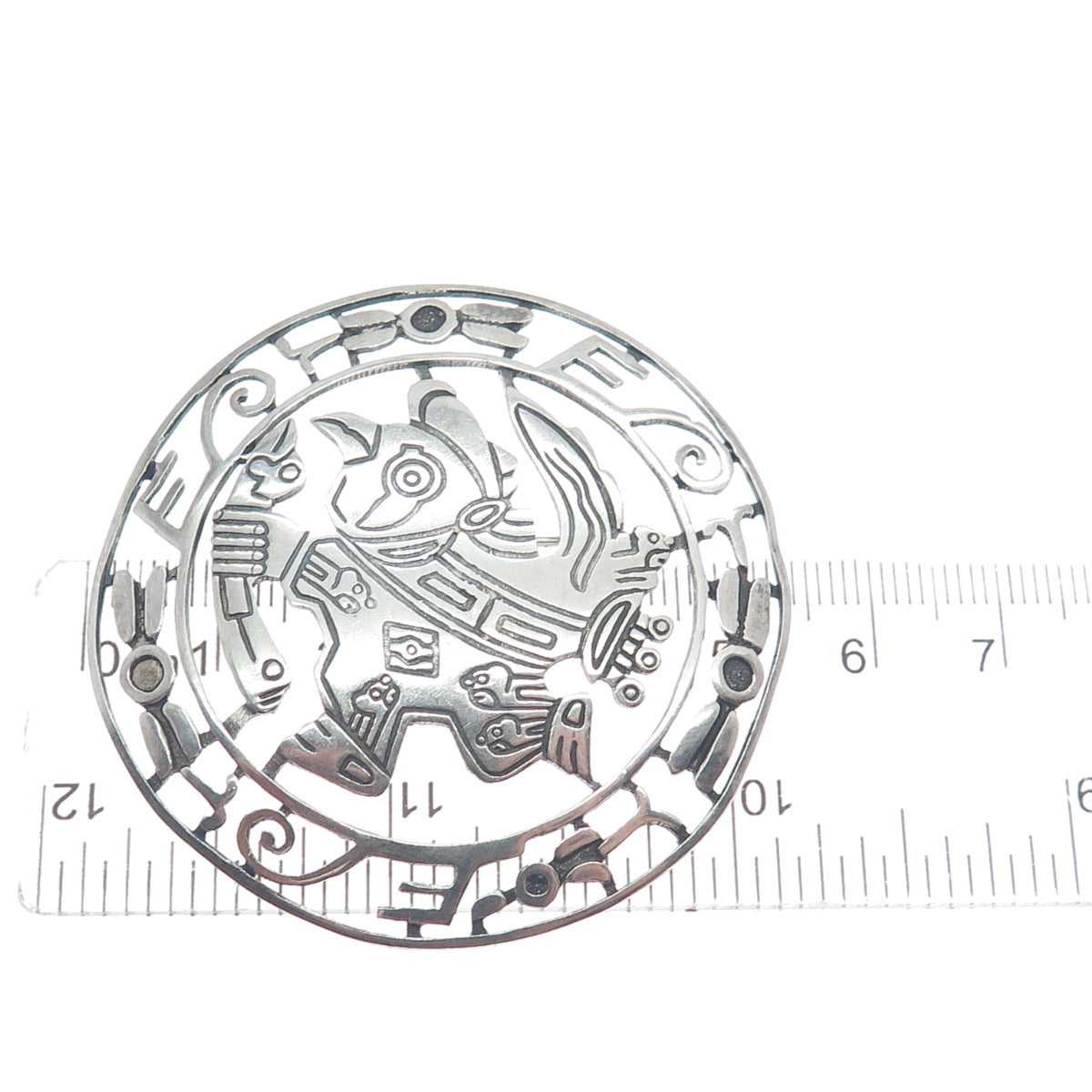 925 Sterling Silver Vintage Bird Symbol Aztec Warrior Oxidized Pin Brooch