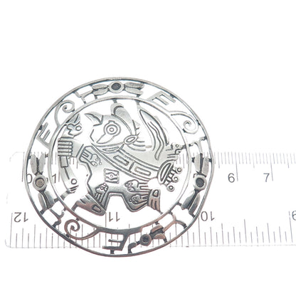 925 Sterling Silver Vintage Bird Symbol Aztec Warrior Oxidized Pin Brooch