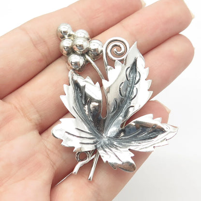 925 Sterling Silver Vintage Mexico Grape Vine Handmade Pin Brooch