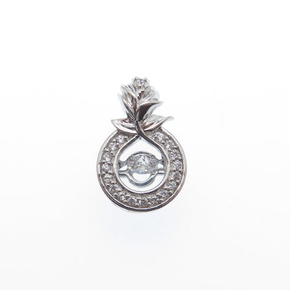 925 Sterling Silver Round-Cut C Z Rose Flower Minimalist Charm Slide Pendant