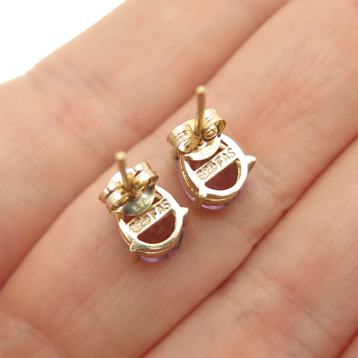 925 Sterling Silver Gold Plated Real Pear-Cut Amethyst Stud Earrings