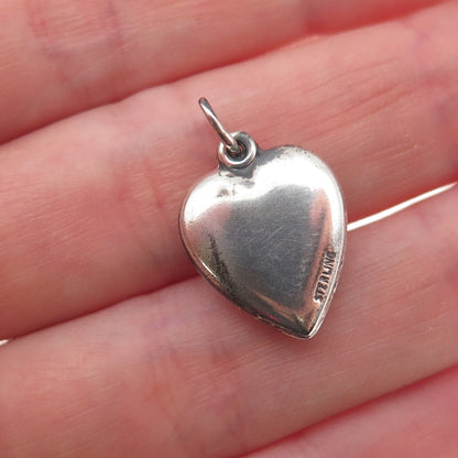 925 Sterling Silver Antique Art Deco Bow Heart Chatelaine Oxidized Charm Pendant