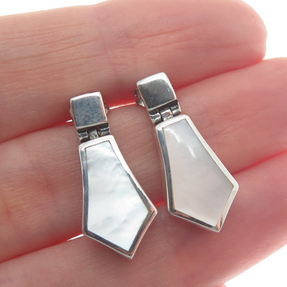 925 Sterling Silver Vintage Real Mother-of-Pearl Modernist Dangle Earrings